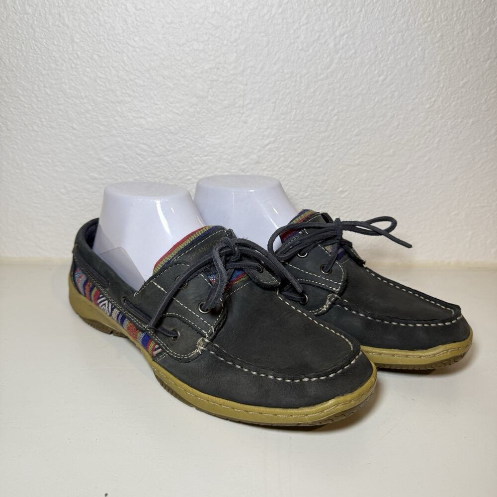 Highland Creek Harborside Boat Shoes Men's 8M Gray Leather Lace Up Aztec Style